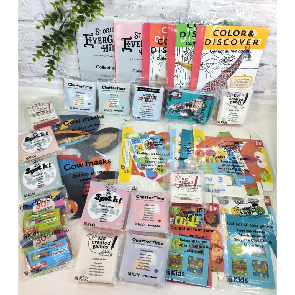 SEALED LOT 27🚨ChickfilA KidsMeal Games Cow Mask Puzzles Book Evergreen BusyBag